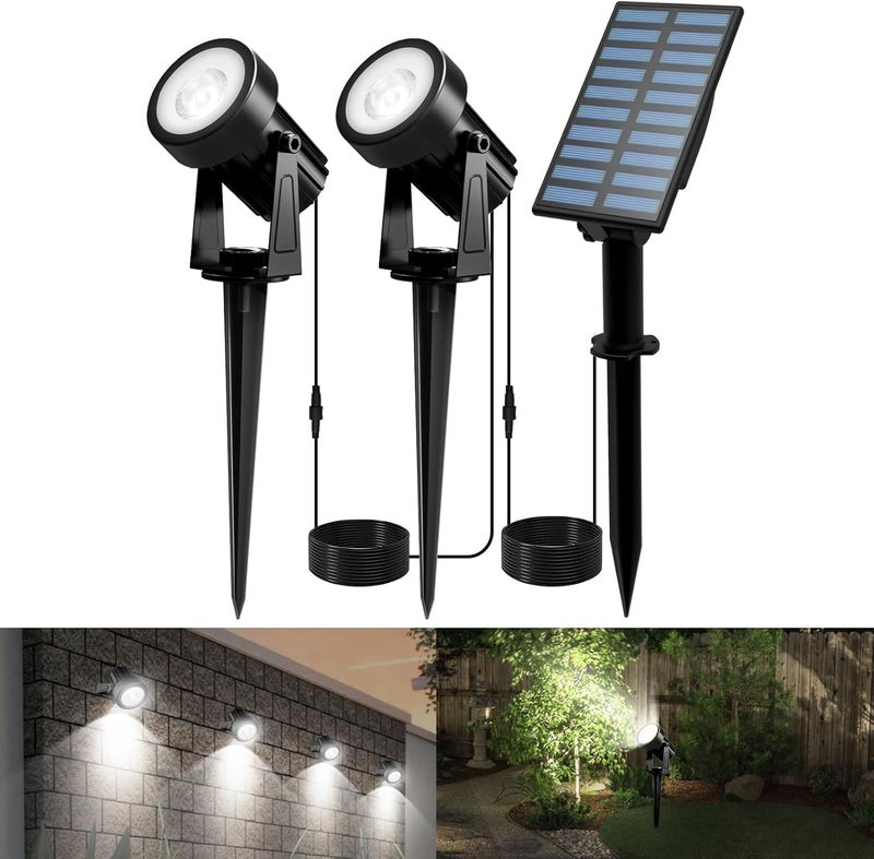 T-SUNUS Christmas Solar Spot Lights Outdoor White 6000K IP65 Waterproof 2-in-1 Landscape Spotlights, 9.8ft Cable Separate Panel Auto Dusk to Dawn for Flag Yard Garden Driveway Pathway Garage Halloween - Image 1